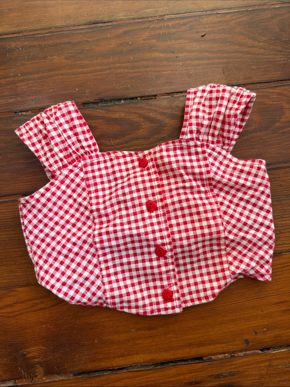 Vintage Eve Byer gingham picnic plaid button up cropped bow back top sz 6